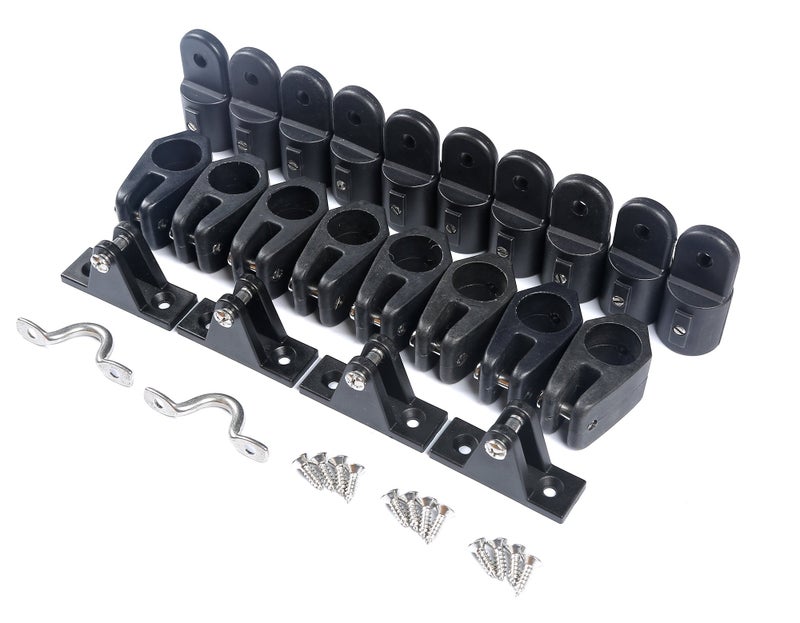 MxEol Boat Top Fittings Hardware Combo Black Nylon Bimini Caps Jaw Slides Deck Hinges Pad Eye w/Screws 22 PCS (Black, 7/8 inch) - Image 1